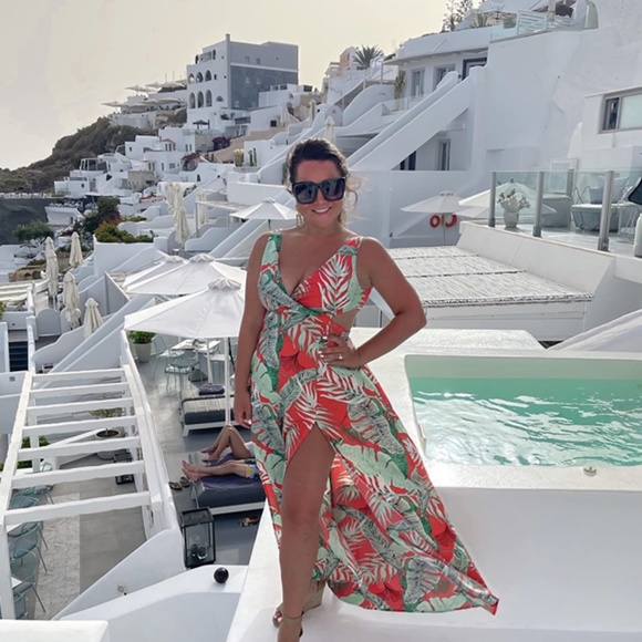 Gorgeous Sleeveless Tropical Botanical Maxi in orange and green - Picture 2 of 8